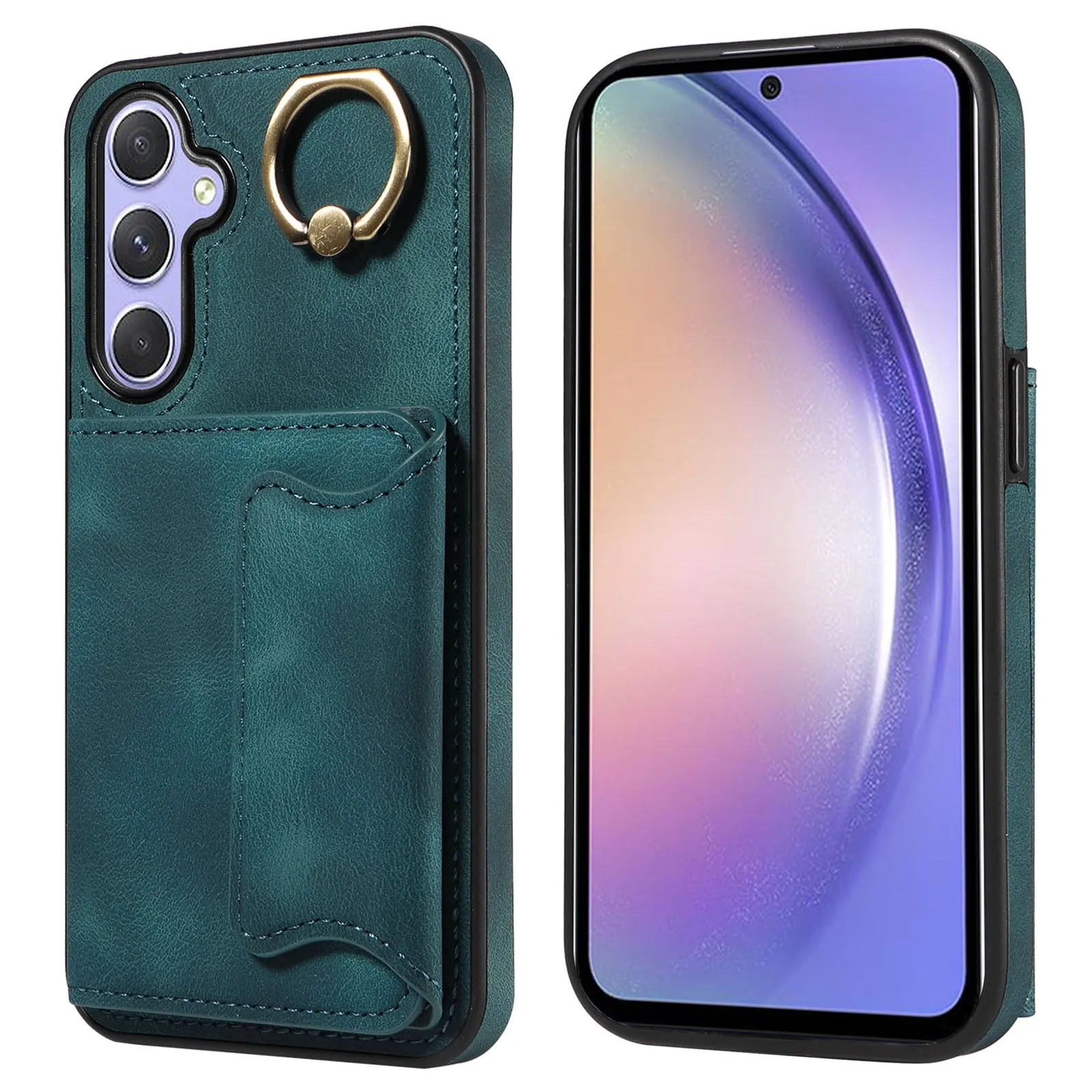 001 For Samsung Galaxy A54 5G Card Holder Phone Case Ring Kickstand Anti-drop PU Leather TPU Cover