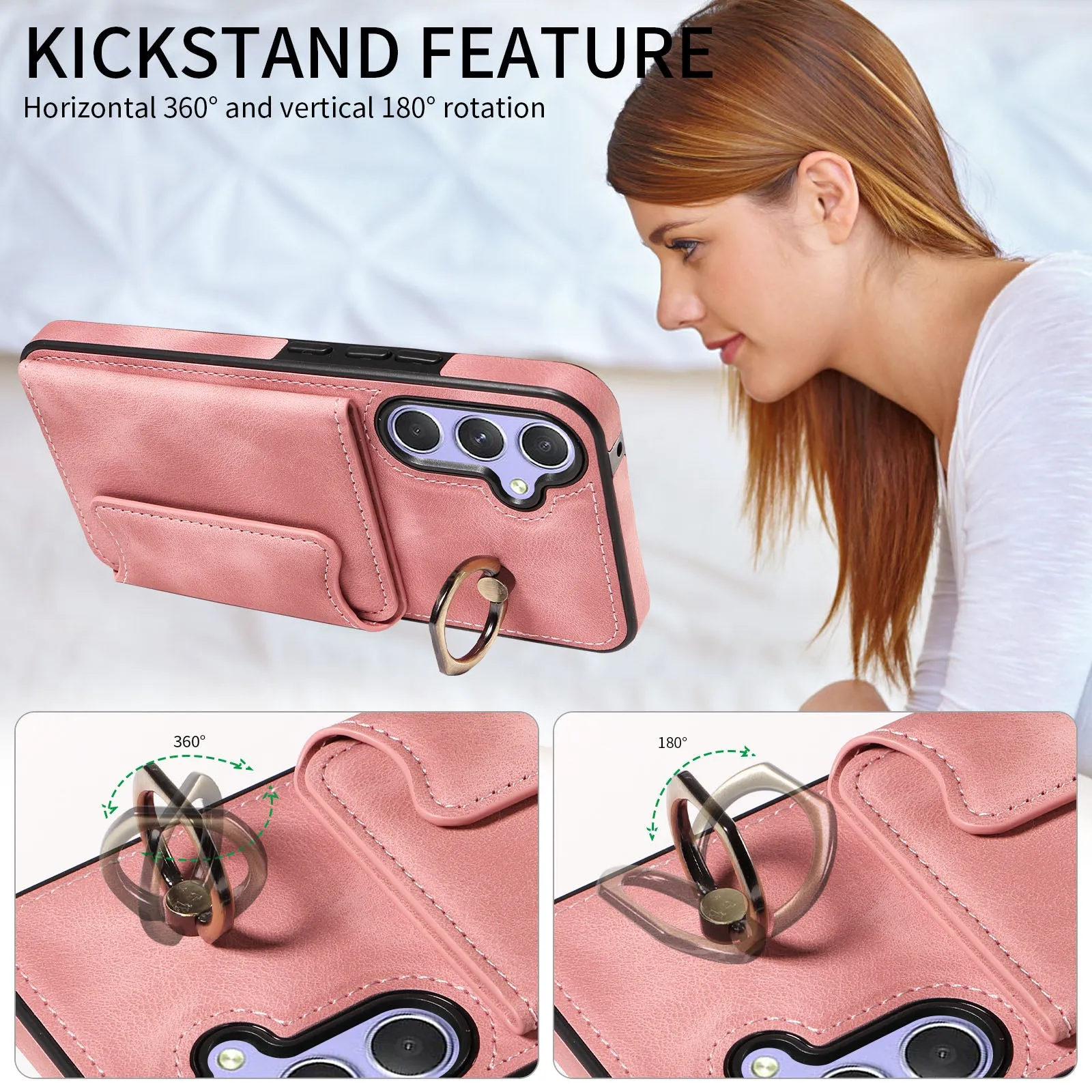 001 For Samsung Galaxy A54 5G Card Holder Phone Case Ring Kickstand Anti-drop PU Leather TPU Cover