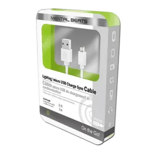 00569 - USB CABLE A MALE TO MICRO B MALE 3FT WHITE/BLACK