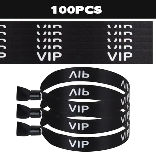 100 Pack VIP Cloth Wristband for Events (Color:Black)