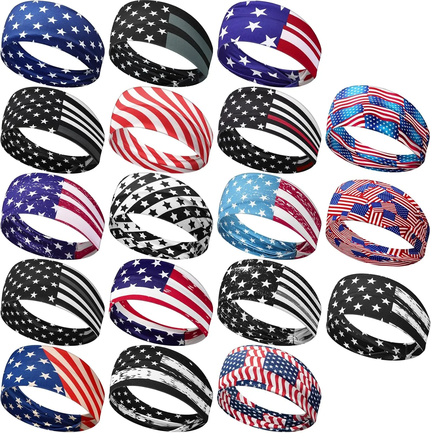 18 Pcs Sports Sweatbands for Men Women Camo Headbands Workout Non Slip Headbands Breathable Head Band Fitness Stretchy Unisex Hairband for Yoga Running Cycling Ball