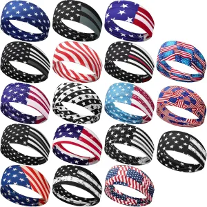 18 Pcs Sports Sweatbands for Men Women Camo Headbands Workout Non Slip Headbands Breathable Head Band Fitness Stretchy Unisex Hairband for Yoga Running Cycling Ball