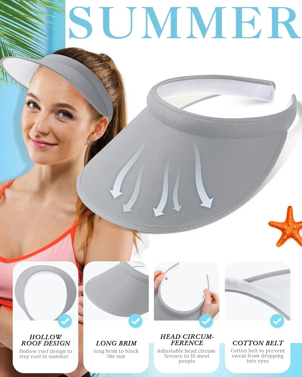 3 Pcs Sports Sun Visor Hat Adjustable Cloth Covered Slip on Cotton Cap Golf and Tennis Visor for Women Men Sun