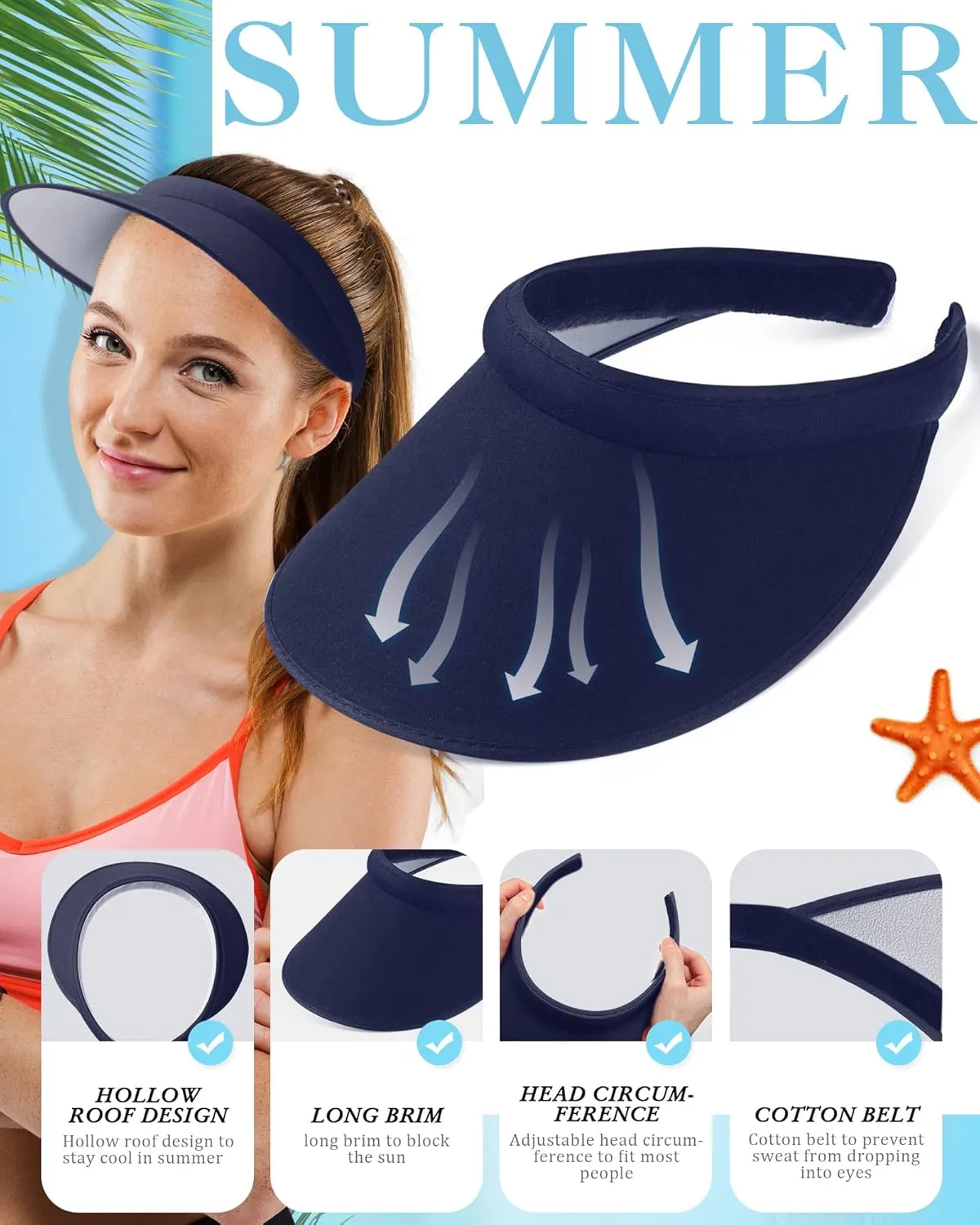 3 Pcs Sports Sun Visor Hat Adjustable Cloth Covered Slip on Cotton Cap Golf and Tennis Visor for Women Men Sun