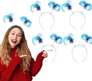 4 Pack Ponytail Headbands, Blue Tinsel Wrapped Headband,Party Feathers Head Bopper Hairband, Independence Day Cosplay Costume Headwear Accessories 4th of July