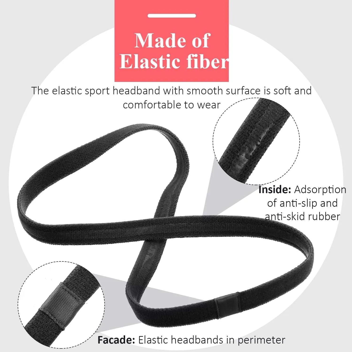 9 Pieces Thick Non-Slip Elastic Sport Headbands, Elastic Silicone Grip Exercise Hair and Sweatbands for Yoga