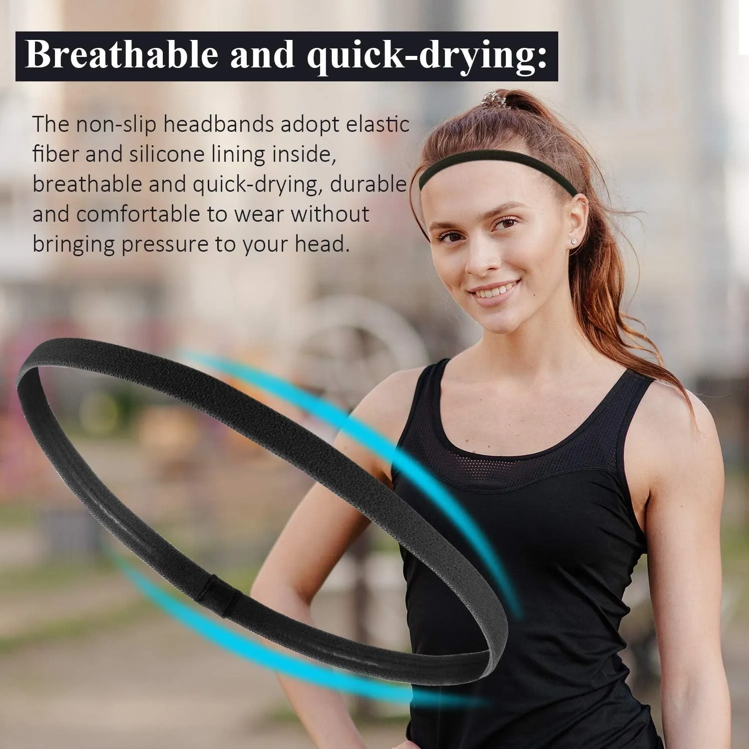 9 Pieces Thick Non-Slip Elastic Sport Headbands, Elastic Silicone Grip Exercise Hair and Sweatbands for Yoga