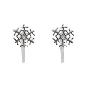 925 Sterling Silver Snowflake Invisible Clip On Stud Earrings