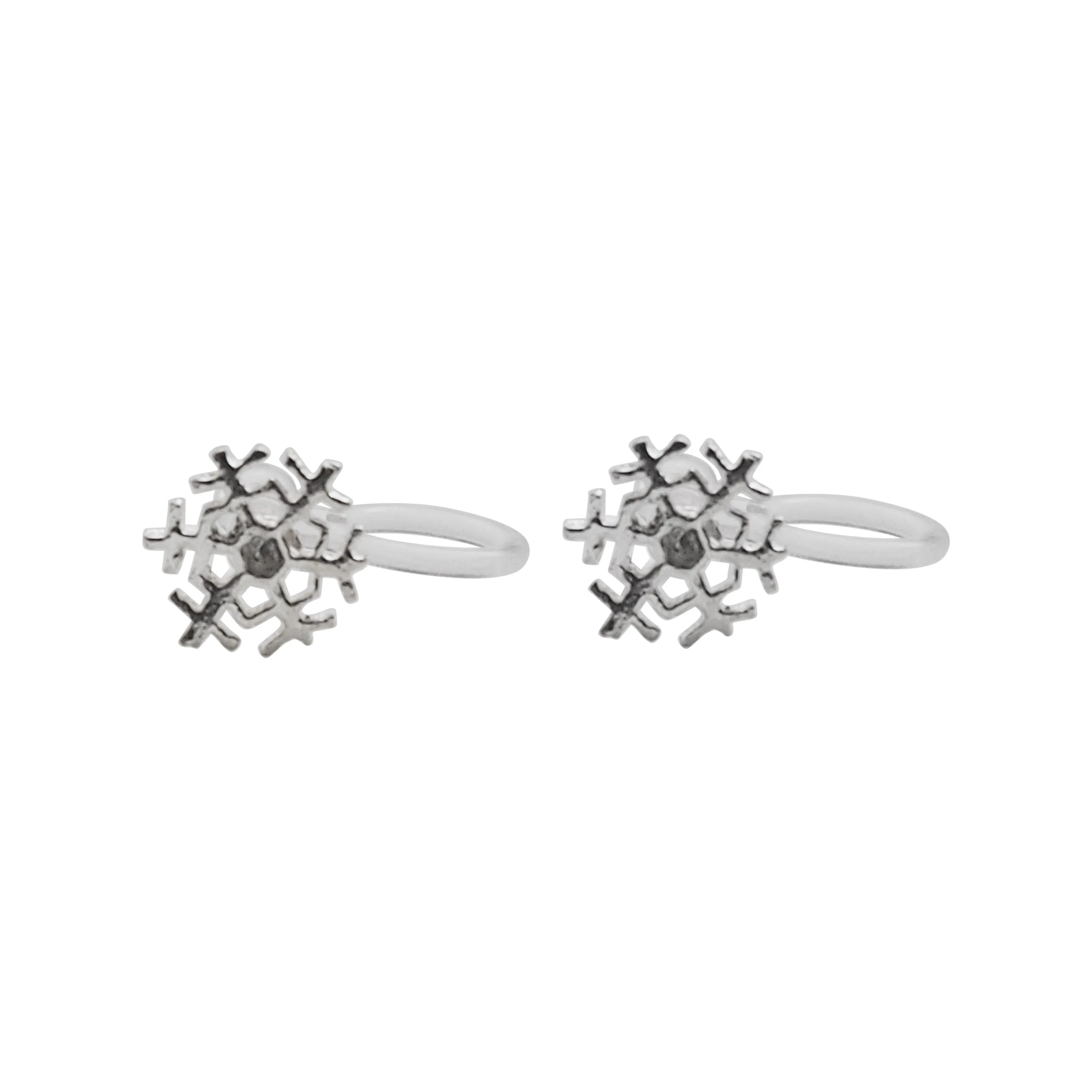 925 Sterling Silver Snowflake Invisible Clip On Stud Earrings
