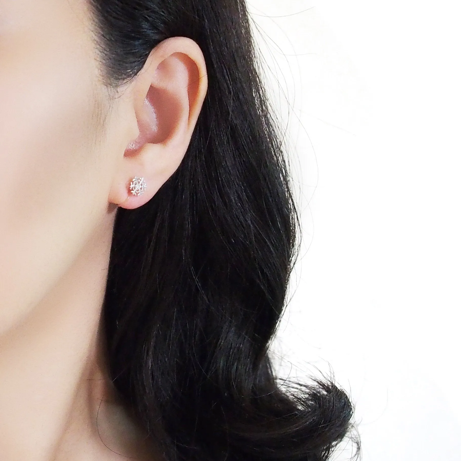 925 Sterling Silver Snowflake Invisible Clip On Stud Earrings
