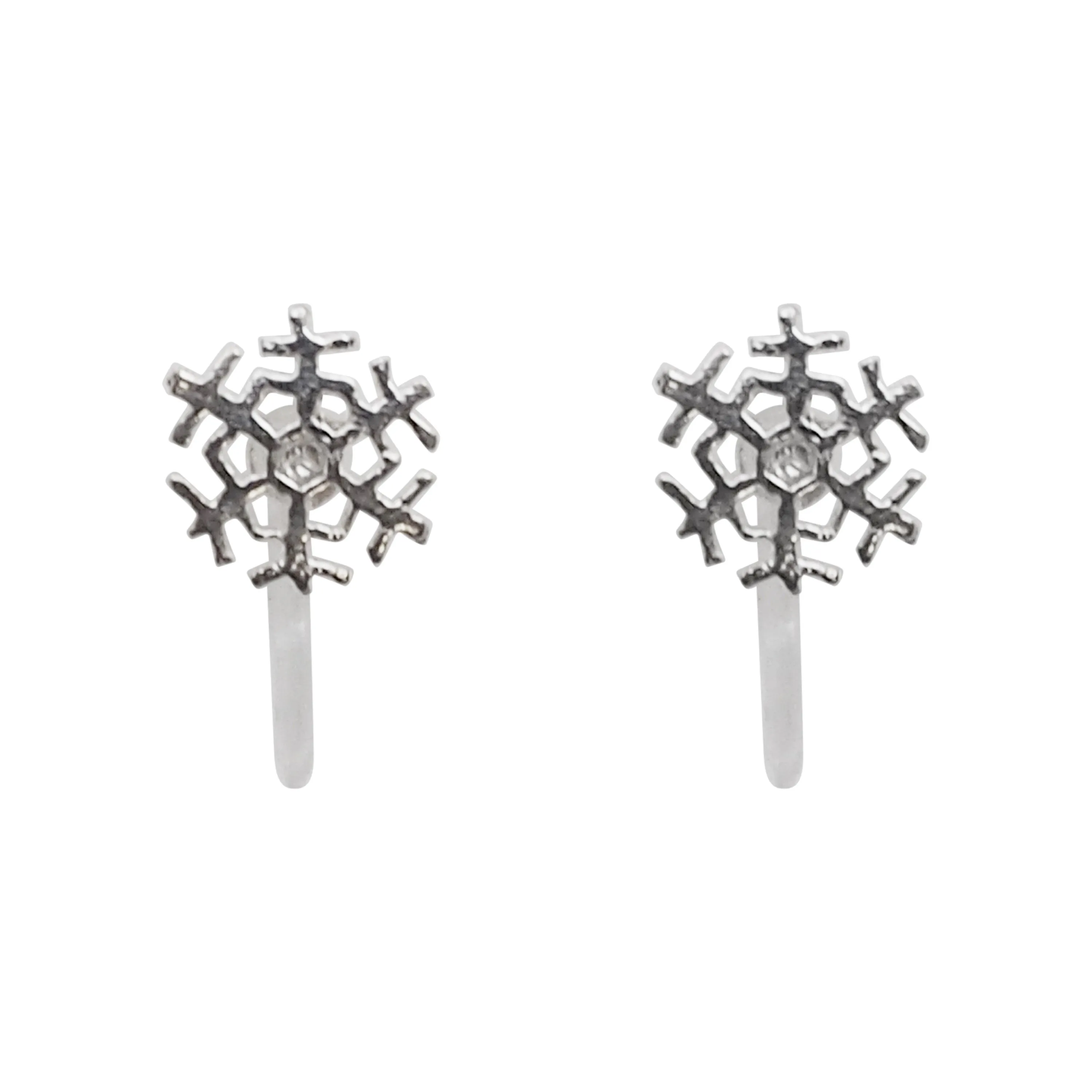 925 Sterling Silver Snowflake Invisible Clip On Stud Earrings