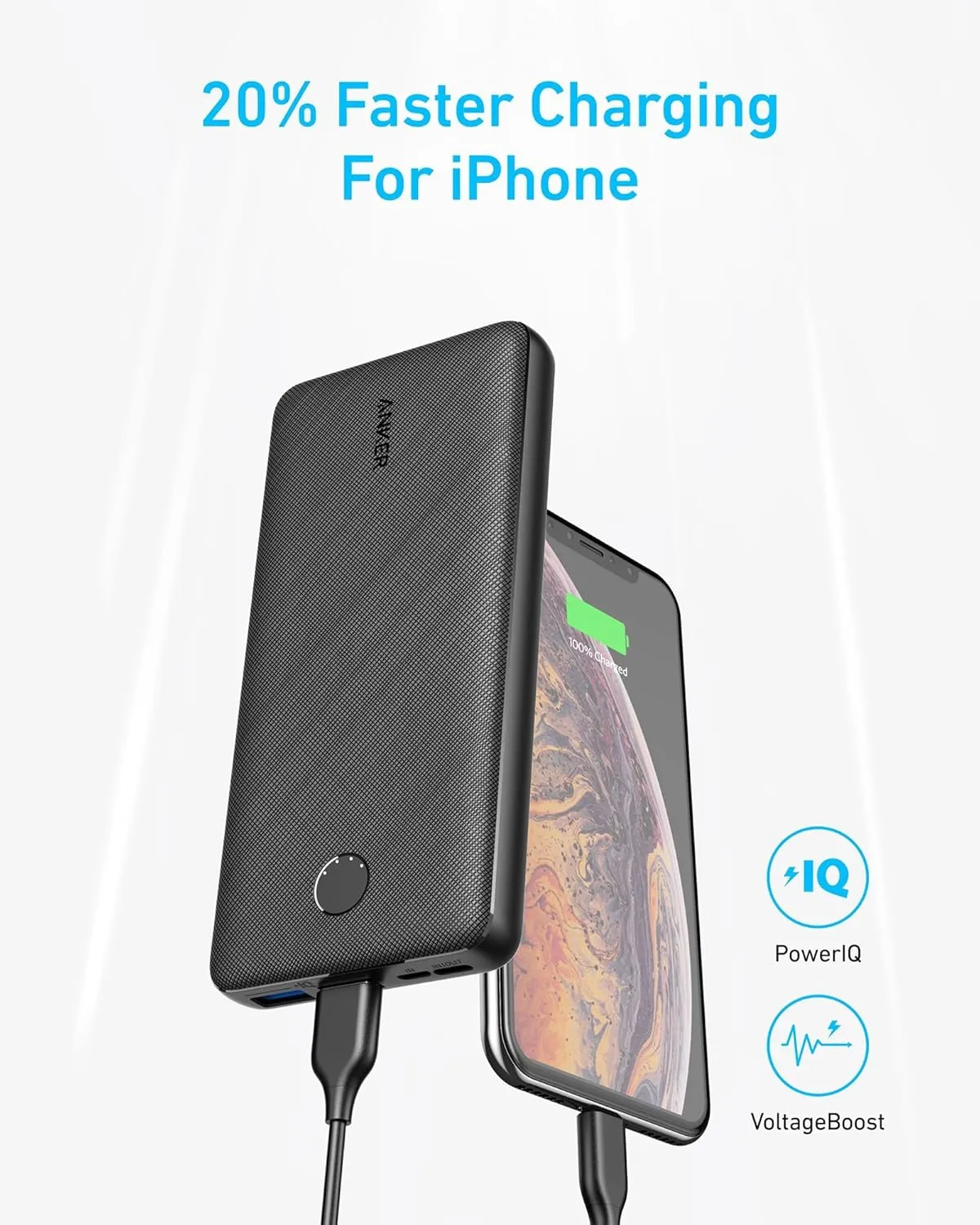 Anker Portable Charger, 325 Power Bank (PowerCore Essential 20K), 20K Battery Pack with 15W Charging, PowerIQ, 2 USB-A, 1 Micro USB, 1 Input and Output USB-C Ports for iPhone Series, AirPods, and More