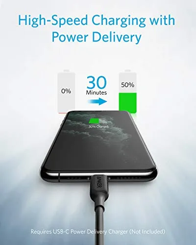 Anker USB C to Lightning Cable (6 ft), Powerline III MFi Certified Fast Charging Lightning Cable for iPhone 11 Pro 11 Pro Max X XS XR Max 8 Airpods Pro, Supports Power Delivery (Black)