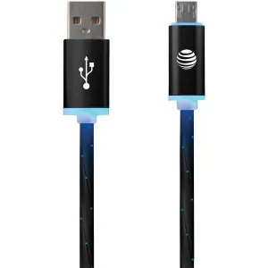 AT&T LMC03-BLK Illuminated USB to Micro-USB Cable, 3ft (Black)