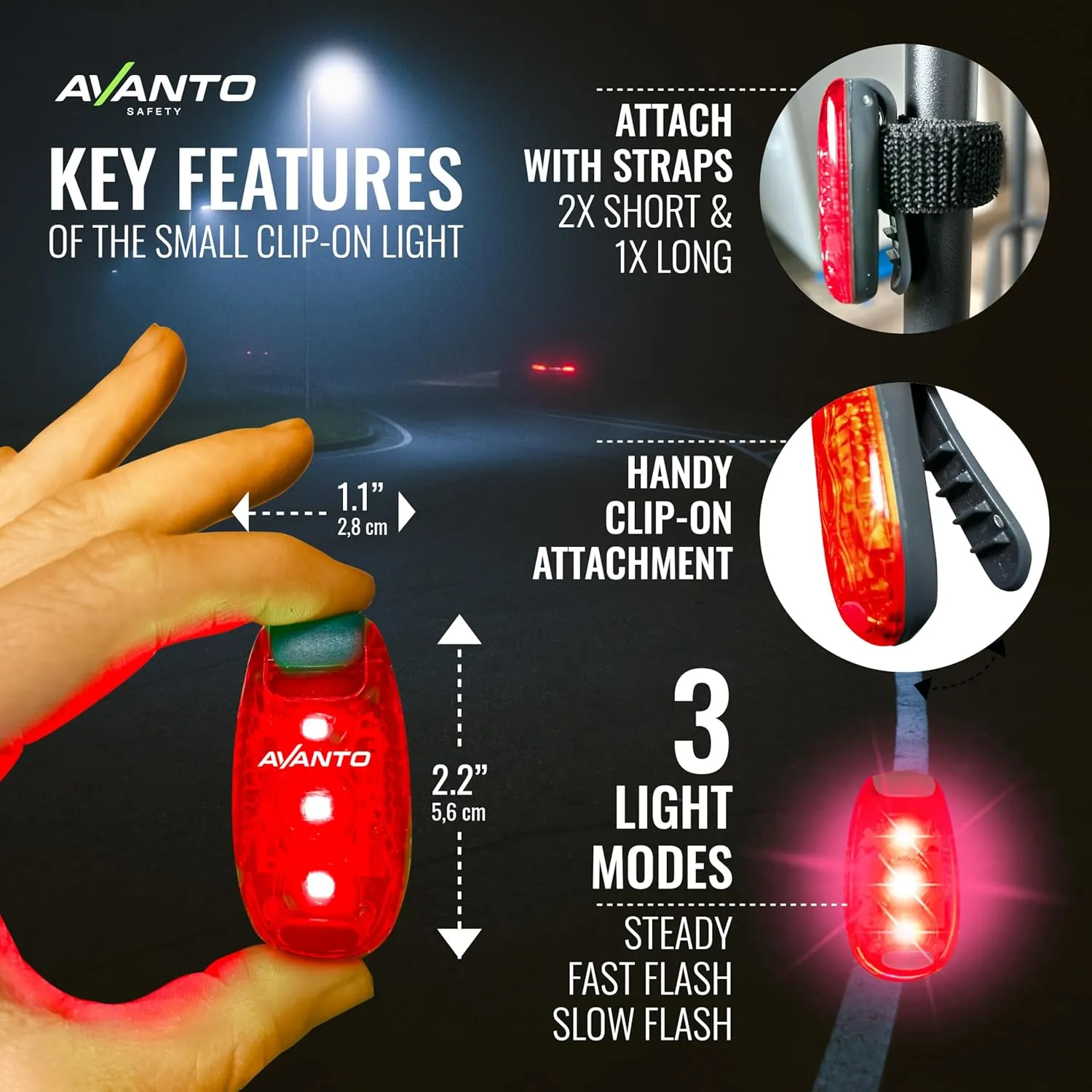 AVANTO Chest Light and LED Dog Walking Set - Night Safety for Dogs, Bikes, Strollers, Running - Reflective Gear, Clip-on Light & Bicycle Safety
