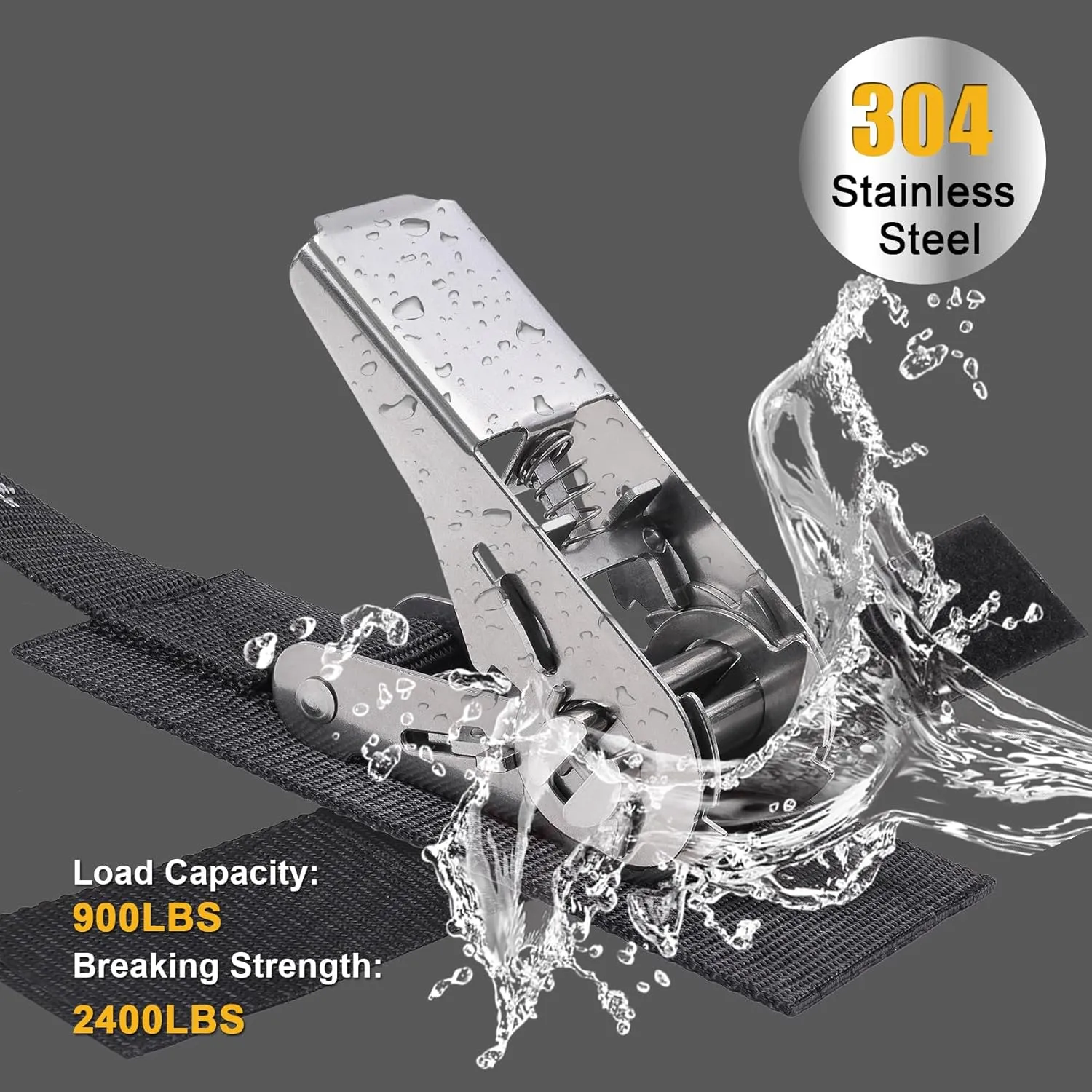 Ayaport Boat Tie Down Straps to Trailer (Stainless Steel Ratchet) 3 Feet, 2400lbs Break Strength Heavy Duty Ratchet Boat Straps, Boat Transom Boat Trailer Accessories for Boating Safety, Black