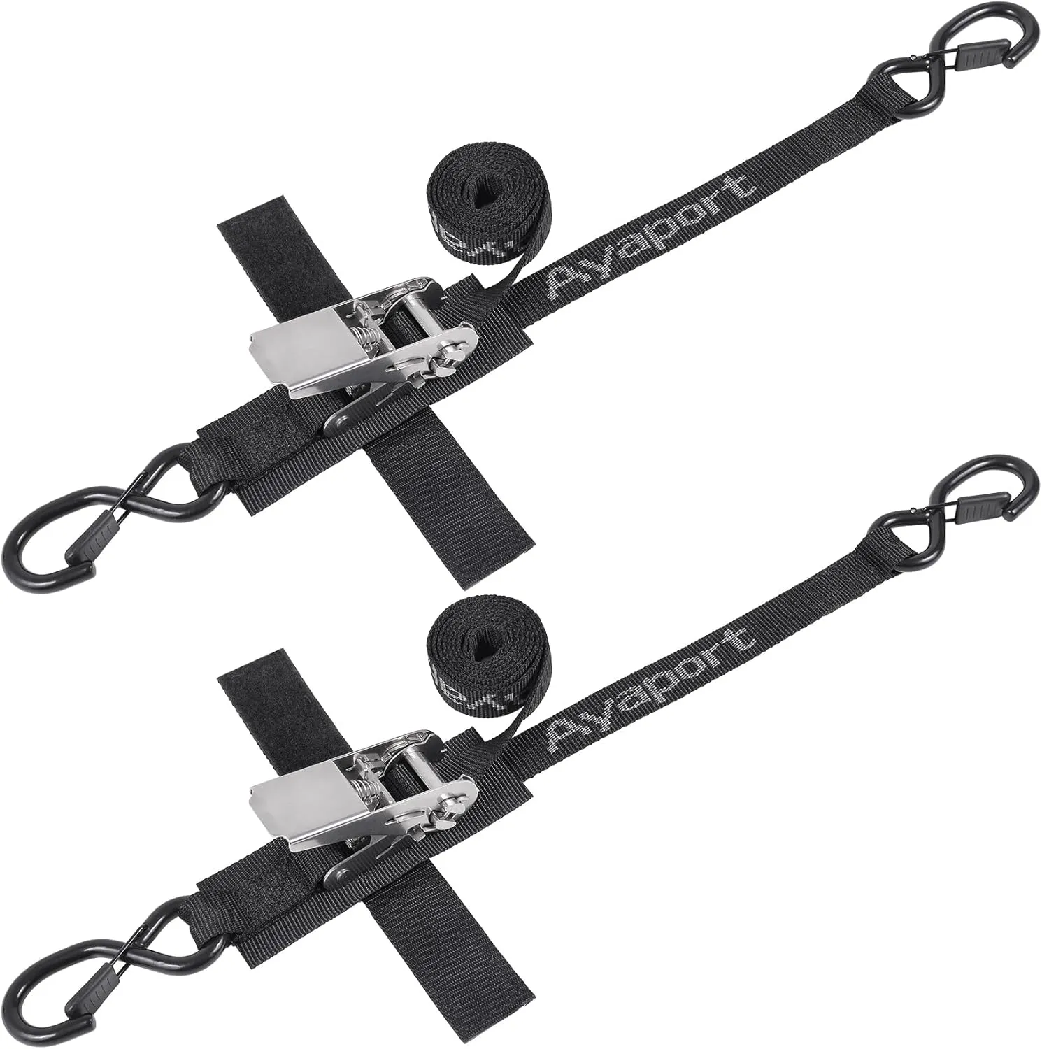 Ayaport Boat Tie Down Straps to Trailer (Stainless Steel Ratchet) 3 Feet, 2400lbs Break Strength Heavy Duty Ratchet Boat Straps, Boat Transom Boat Trailer Accessories for Boating Safety, Black