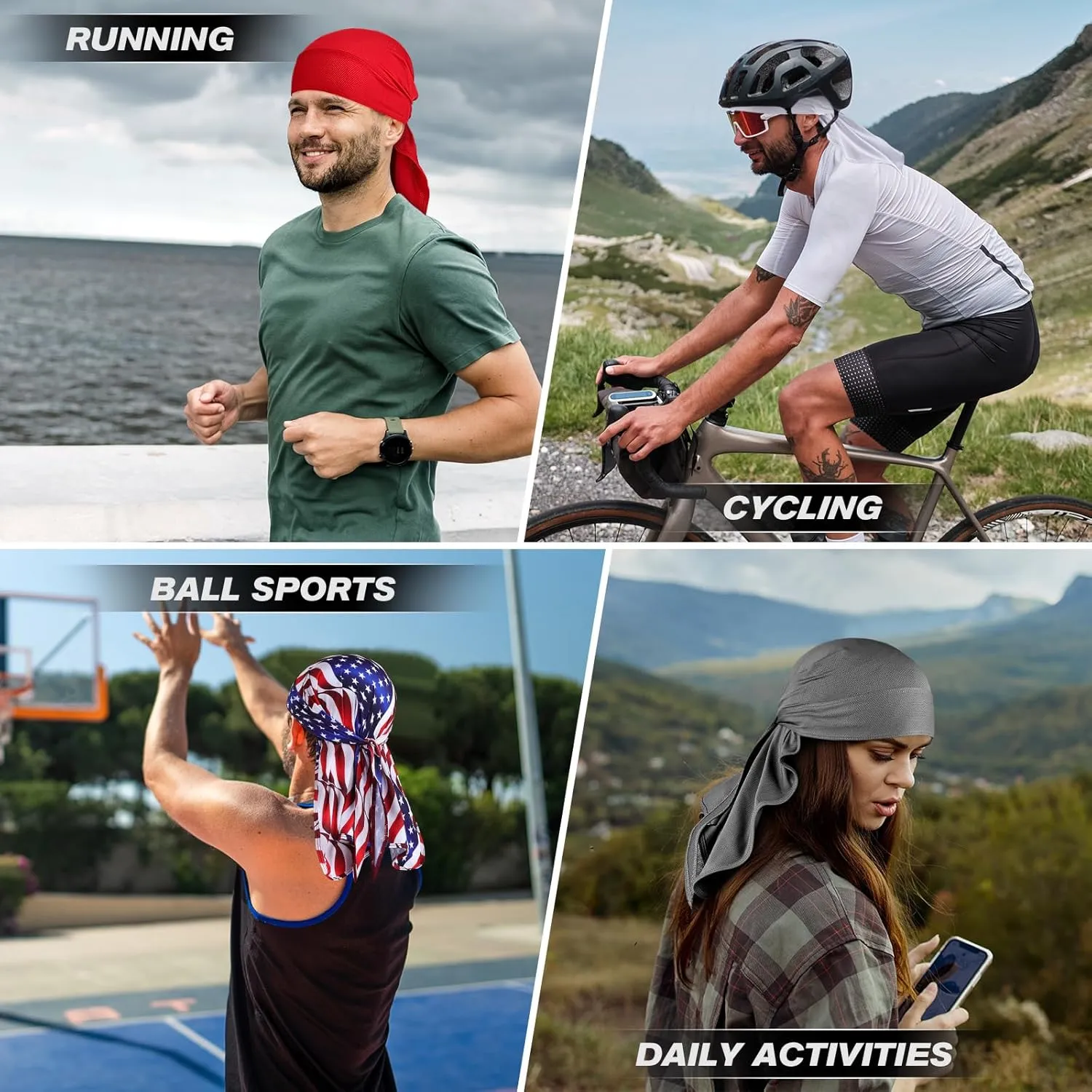 Bandanas Skull Caps for Men, Do Rag Women Breathable Helmet Liner, 3 in 1 Face Covering UV Sun Protection Neck Drape Durags