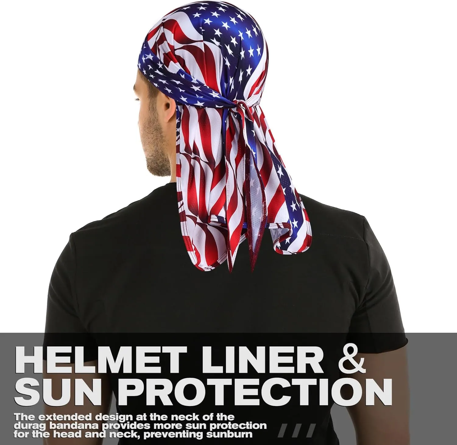Bandanas Skull Caps for Men, Do Rag Women Breathable Helmet Liner, 3 in 1 Face Covering UV Sun Protection Neck Drape Durags