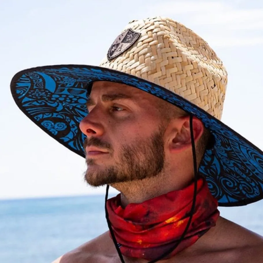 Blue Polynesian Under Brim Straw Hat