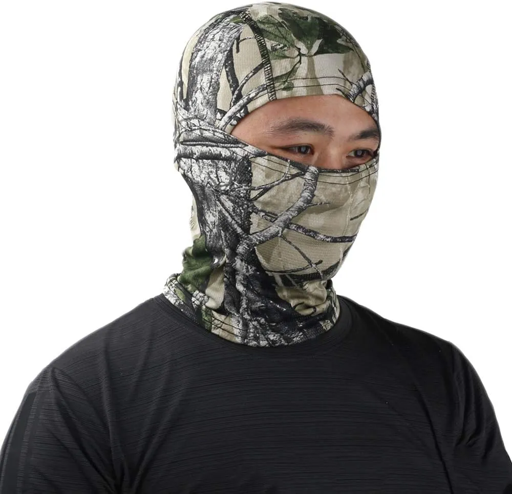 Camo Balaclava Full Face Mask Ninja Hood Neck Gaiter for Outdoor Cycling Hunting Millitary Woodland