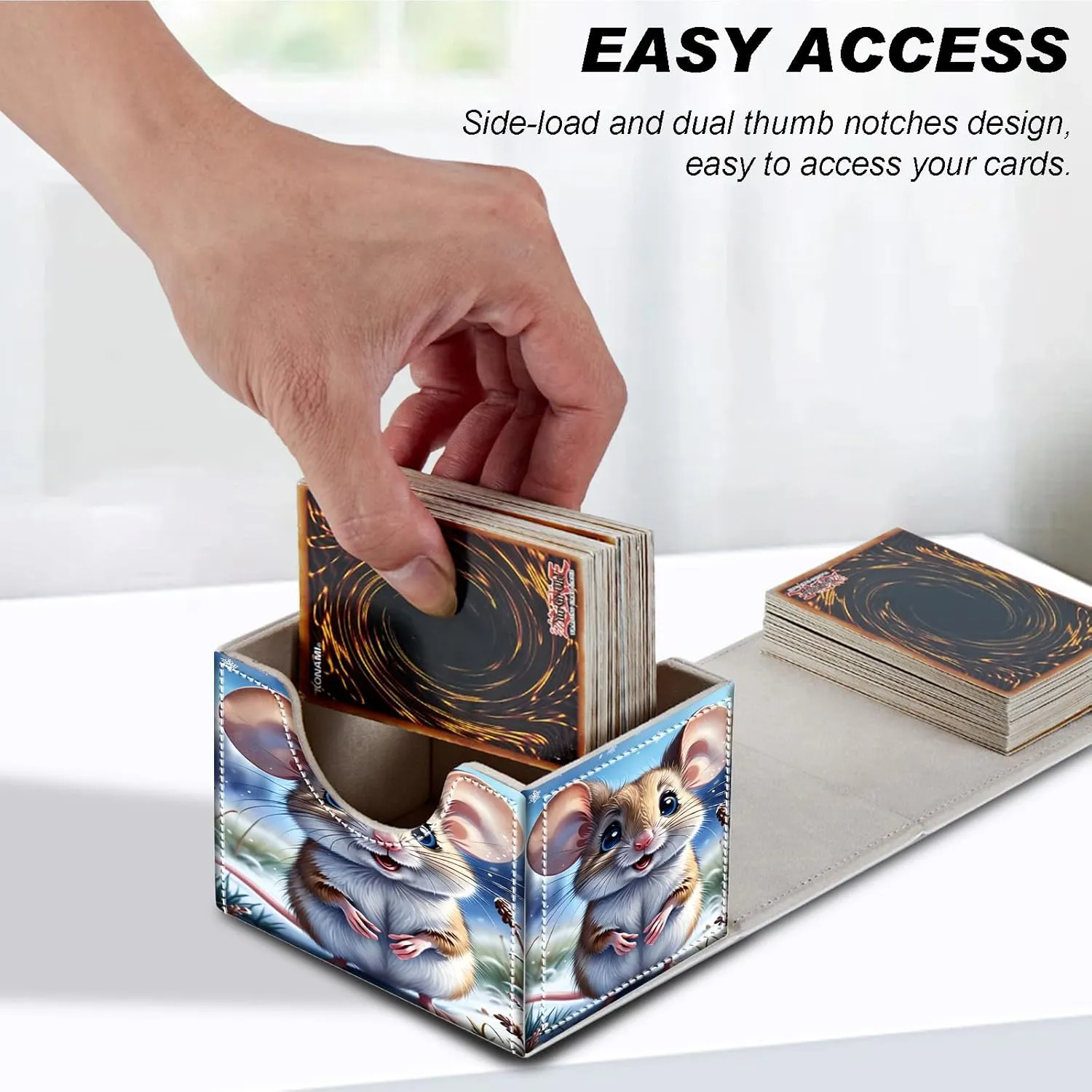 Card Deck Box for MTG Cards,100  Single Sleeved Cards Trading Card Deck Case,Strong Magnet Magic Gathering Deck Box,PU Leather Trading Card Storage Box for TCG,CCG,MTG Cards,Cute Mouse