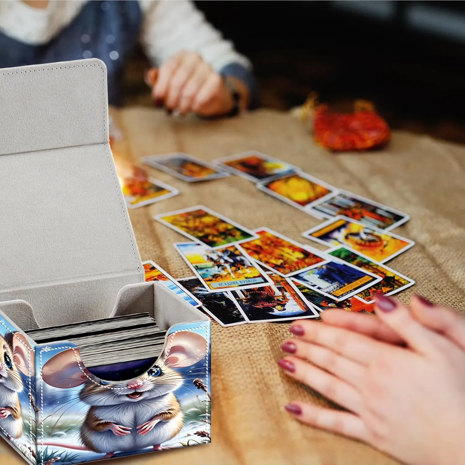 Card Deck Box for MTG Cards,100  Single Sleeved Cards Trading Card Deck Case,Strong Magnet Magic Gathering Deck Box,PU Leather Trading Card Storage Box for TCG,CCG,MTG Cards,Cute Mouse