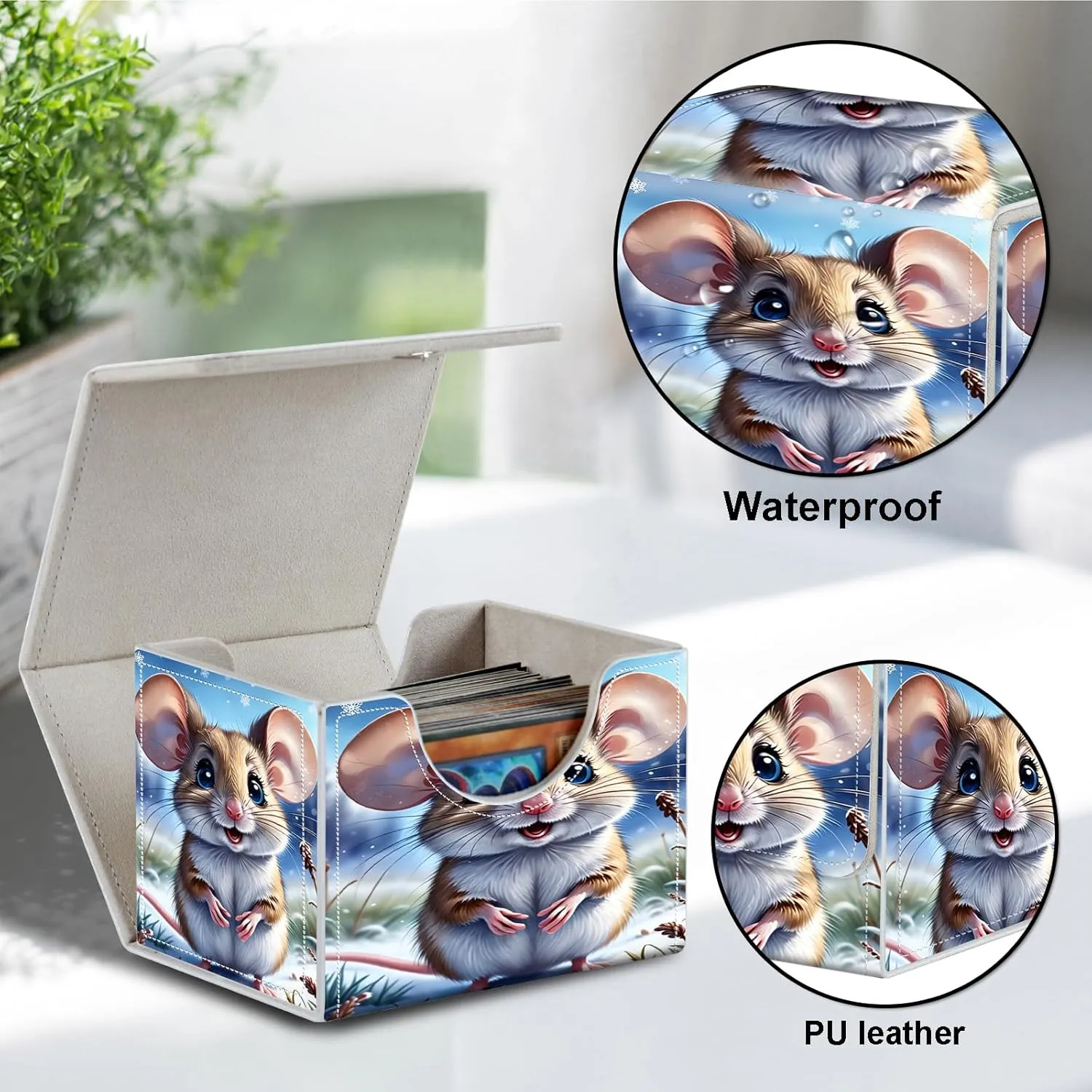 Card Deck Box for MTG Cards,100  Single Sleeved Cards Trading Card Deck Case,Strong Magnet Magic Gathering Deck Box,PU Leather Trading Card Storage Box for TCG,CCG,MTG Cards,Cute Mouse