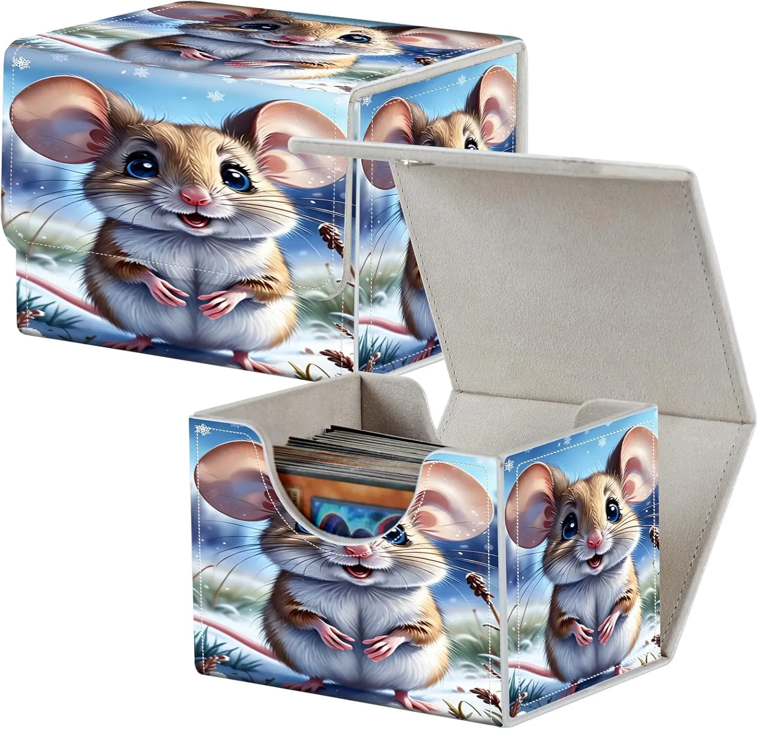 Card Deck Box for MTG Cards,100  Single Sleeved Cards Trading Card Deck Case,Strong Magnet Magic Gathering Deck Box,PU Leather Trading Card Storage Box for TCG,CCG,MTG Cards,Cute Mouse