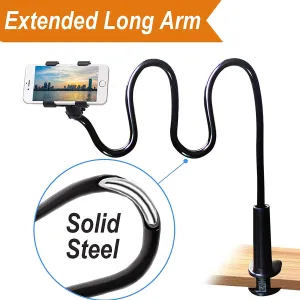 Cell Phone Clip on Stand Holder with Grip Flexible Long Arm Gooseneck Bracket Mount Clamp for iPhone X/8/7/6/6s Plus Samsung S8/S7, Used for Bed, Desktop, Black