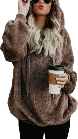 Century Star Womens Hoodies Fuzzy Hooded Sweatshirt Zipper Fleece Hoodie Pullover Sherpa Sweater Fluffy Coat