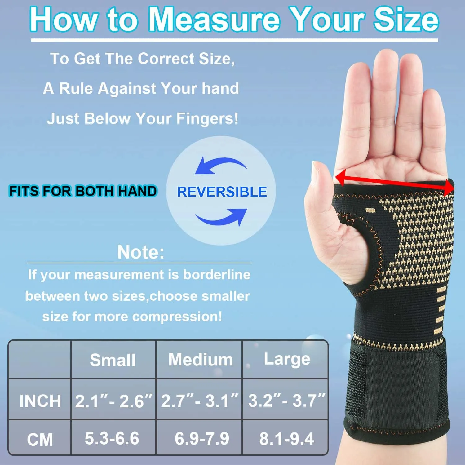 Copper Compression Wrist Brace Sleeves, Elastic Knitted Wrist Support Band for Carpal Tunnel, Wrist Pain, Arthritis, Tendonitis, Sport, Gym, Workout - Left & Right - Women/Men (1 Pcs,L)