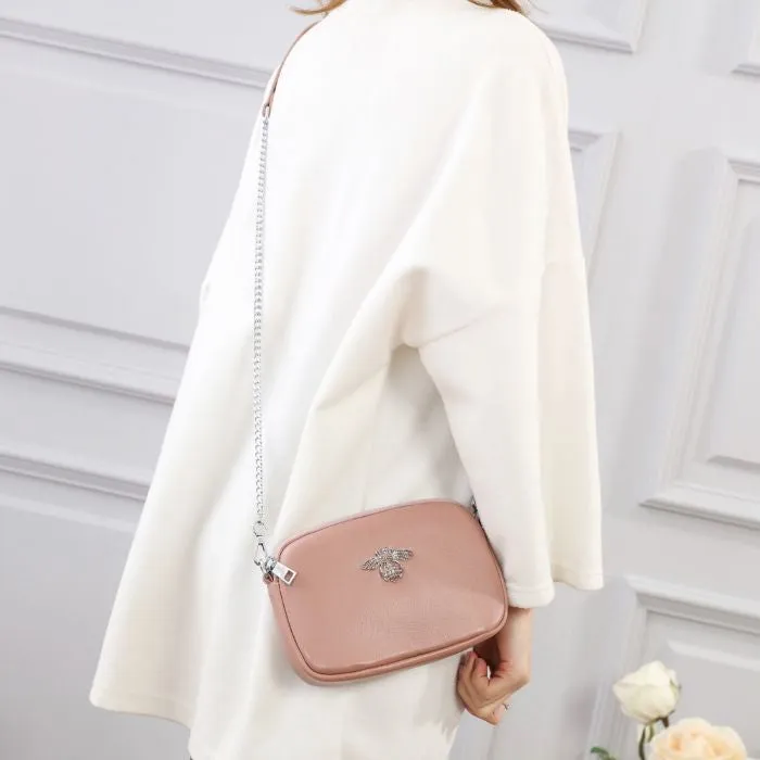 Crystal Bee Nude leather pouch