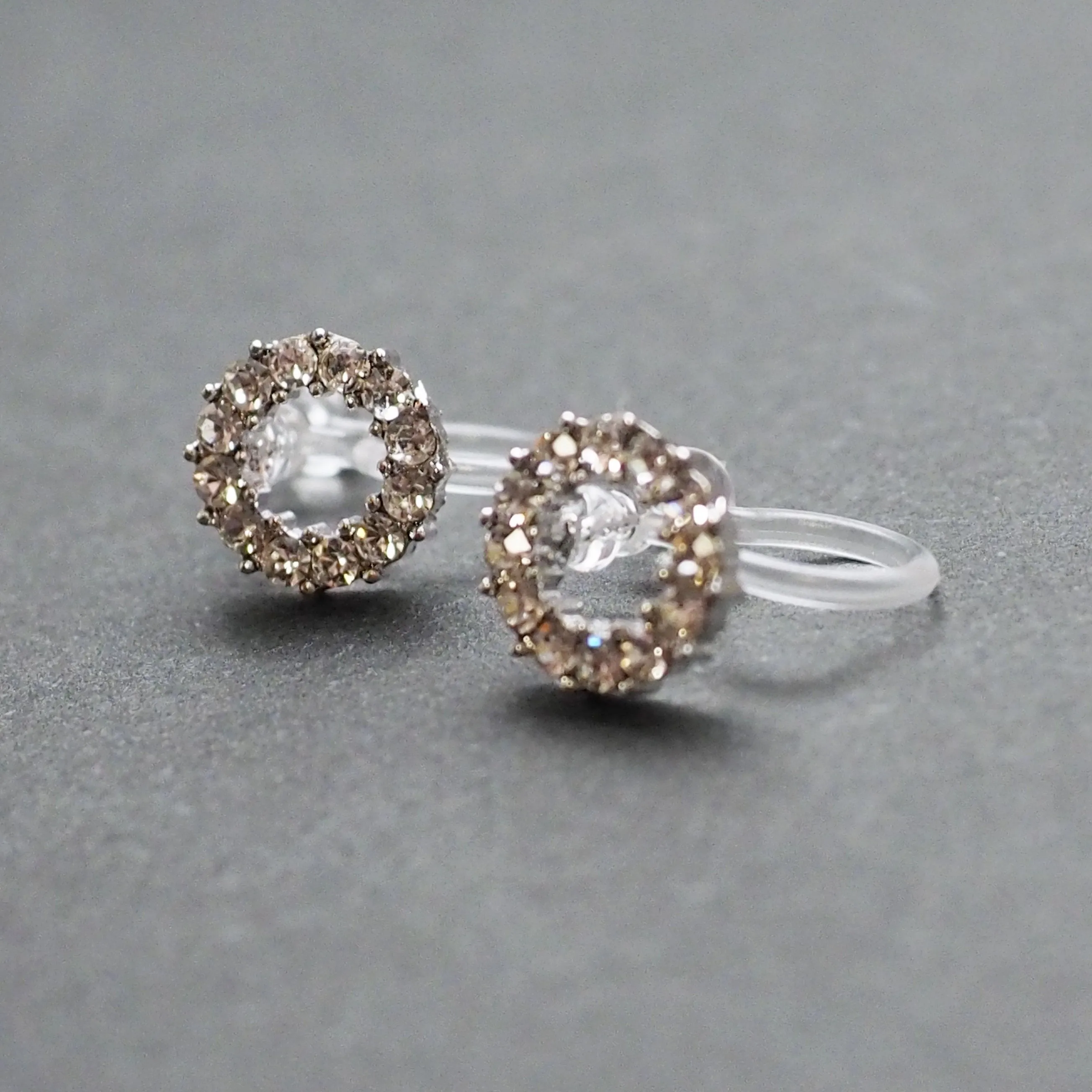 Crystal Open Circle Invisible Clip On Stud Earrings