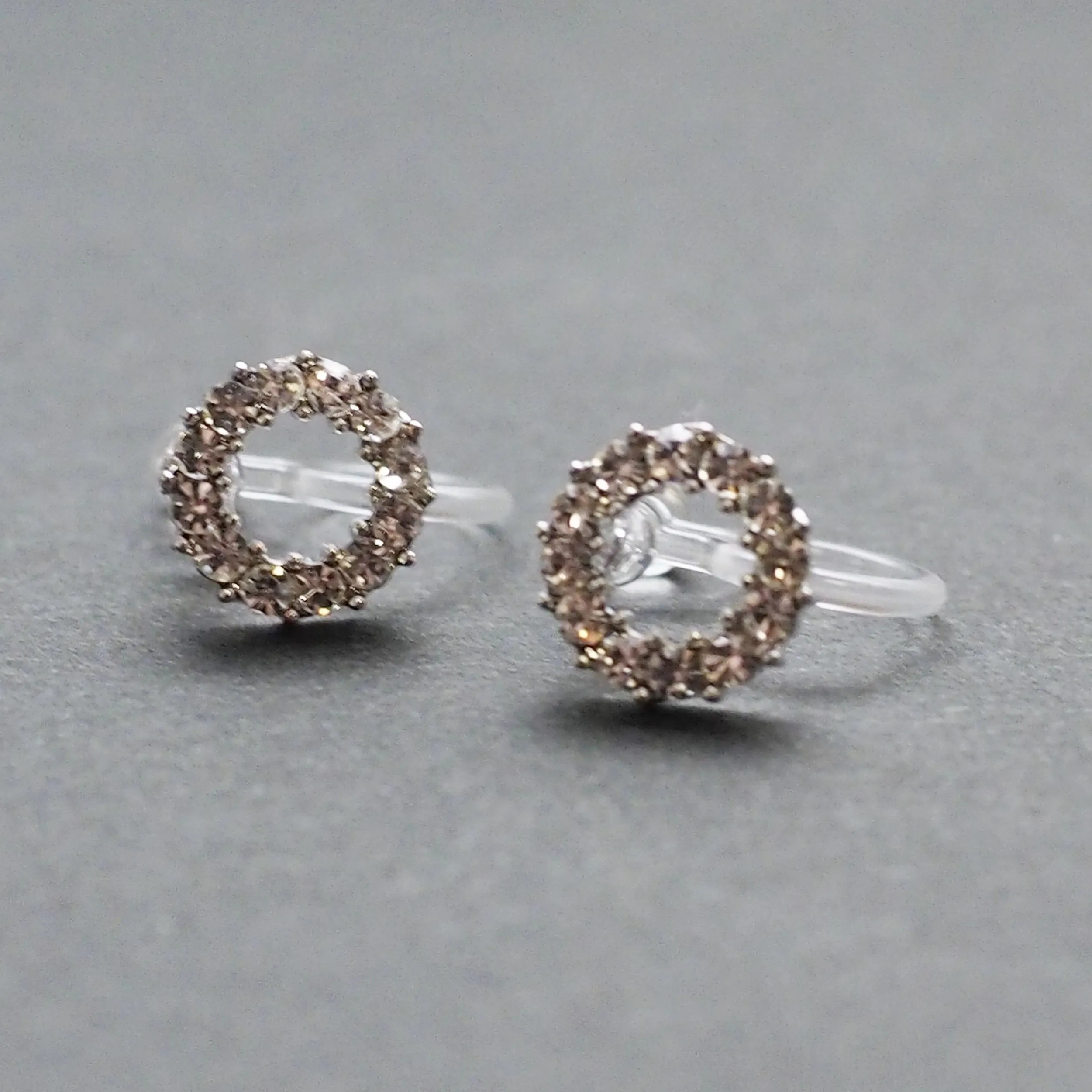 Crystal Open Circle Invisible Clip On Stud Earrings