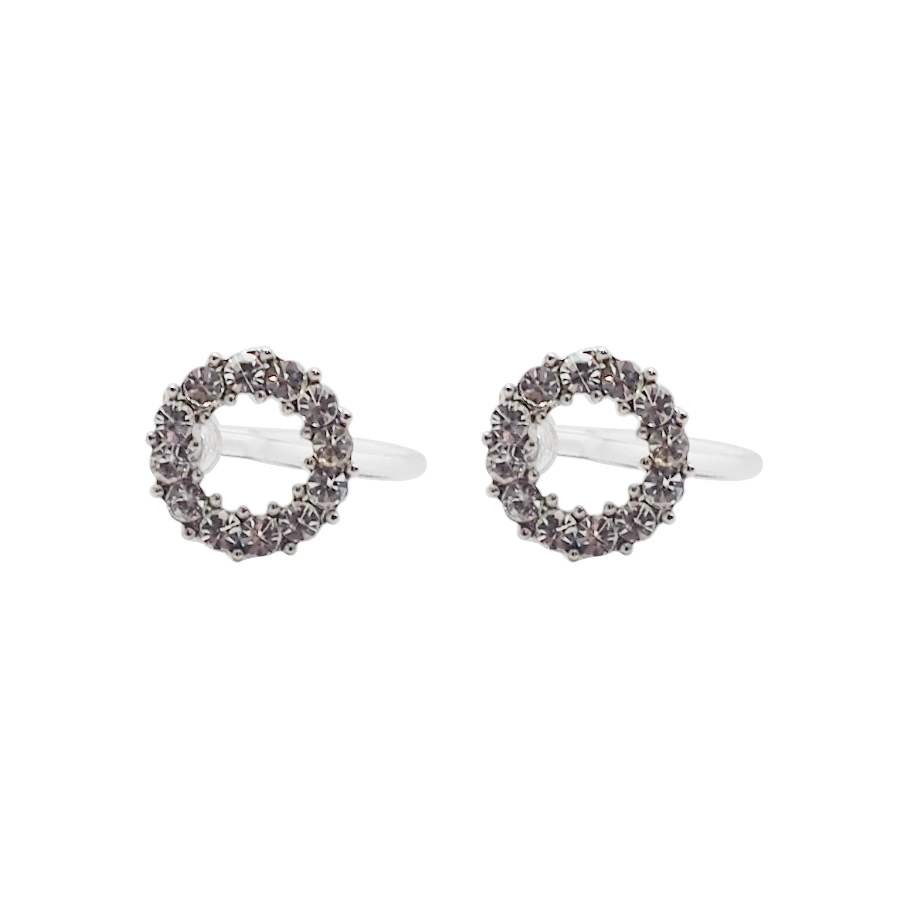 Crystal Open Circle Invisible Clip On Stud Earrings