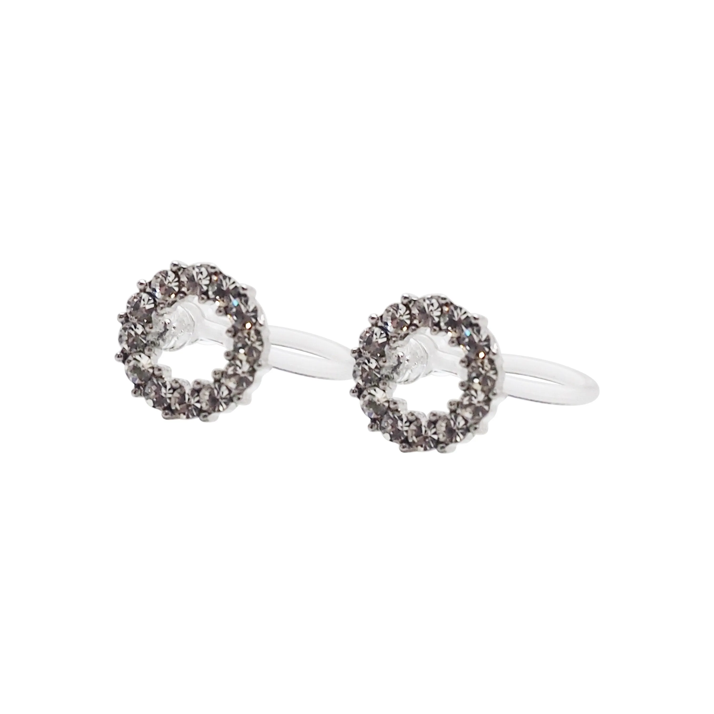 Crystal Open Circle Invisible Clip On Stud Earrings