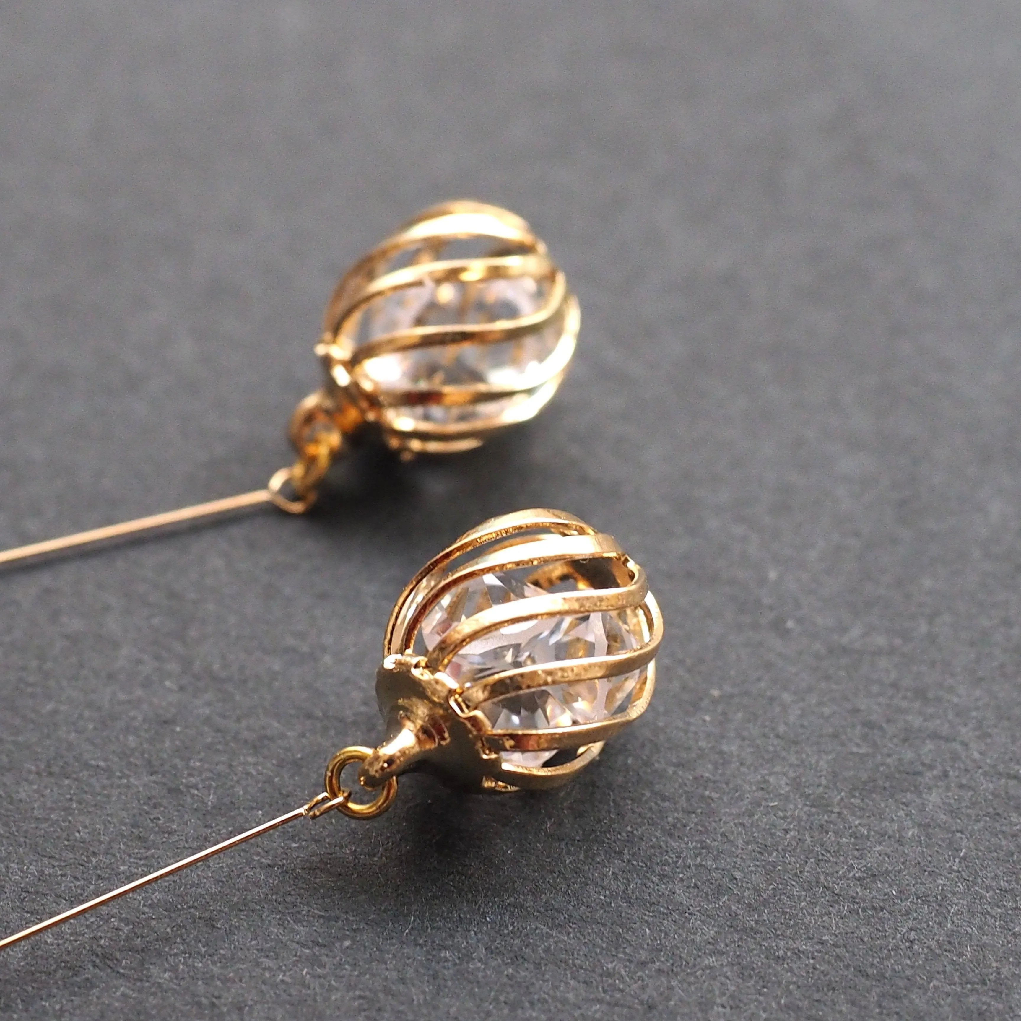 Dangle crystal in cage invisible clip on earrings