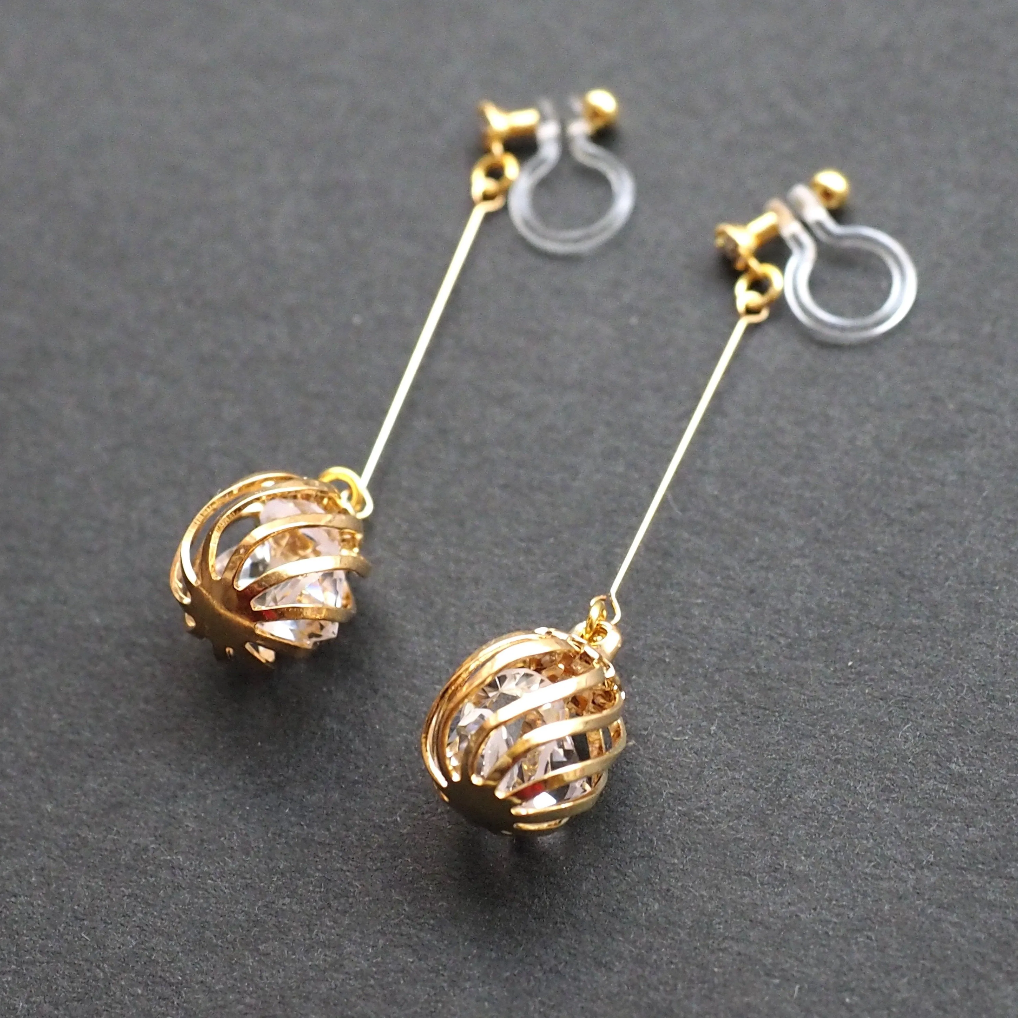 Dangle crystal in cage invisible clip on earrings
