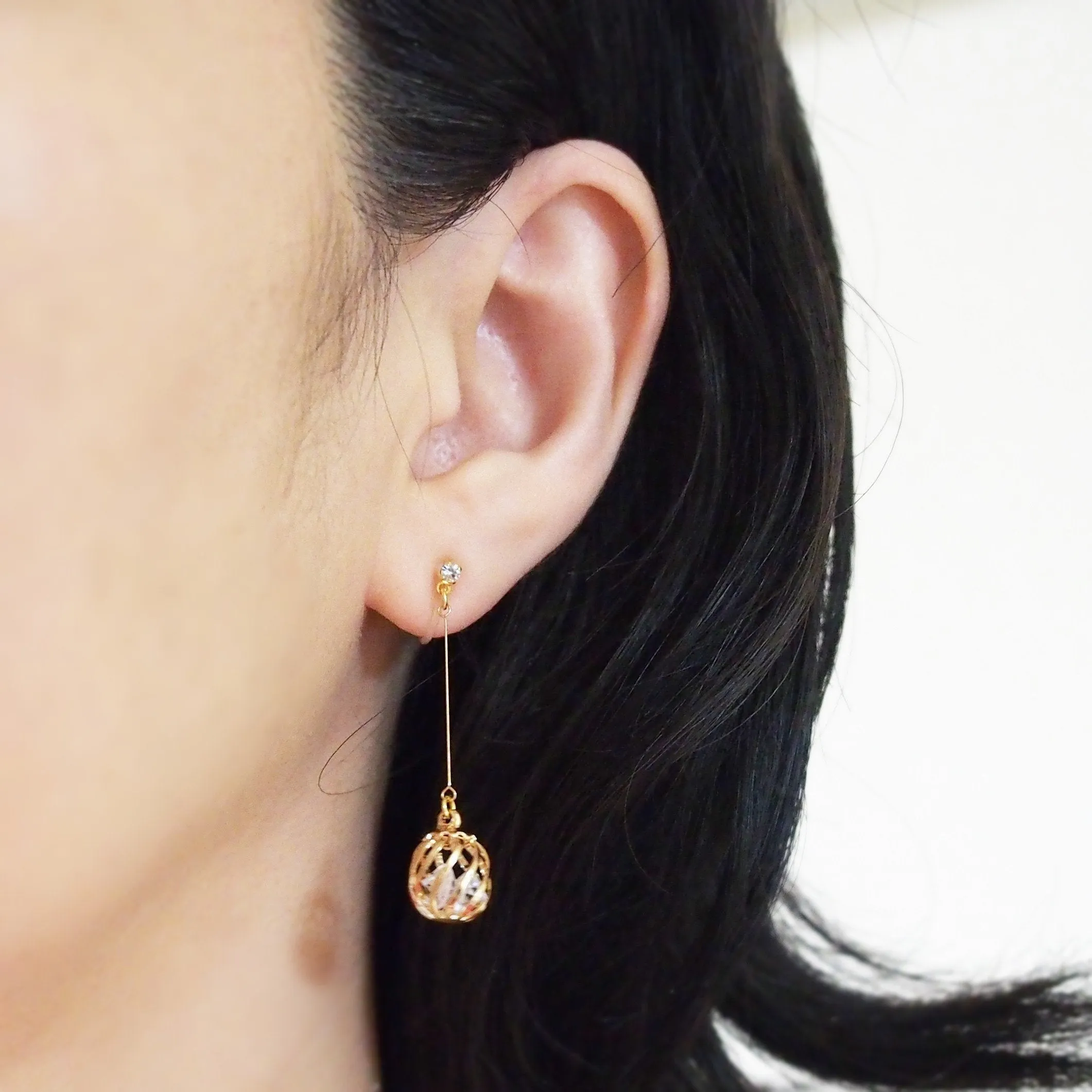 Dangle crystal in cage invisible clip on earrings
