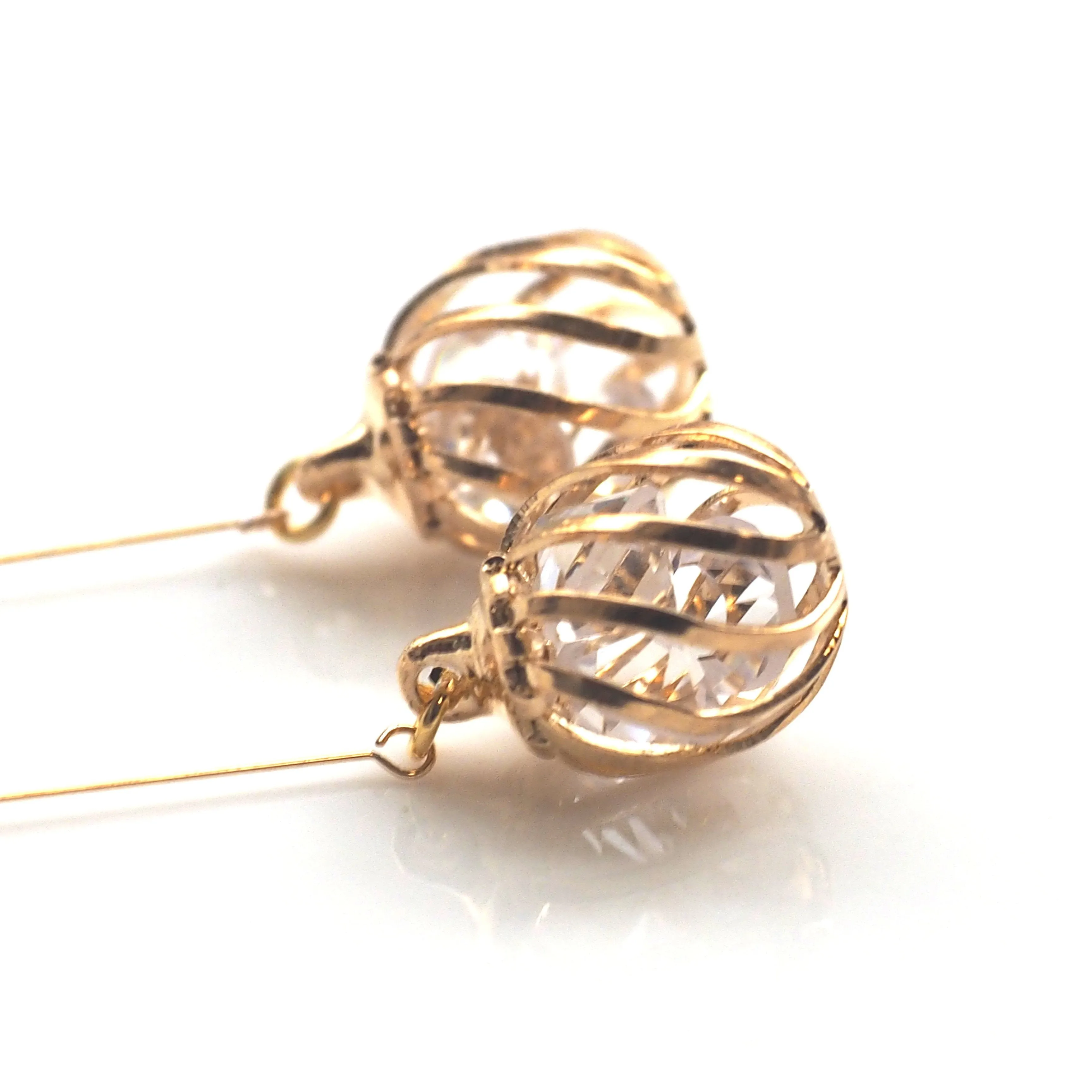 Dangle crystal in cage invisible clip on earrings