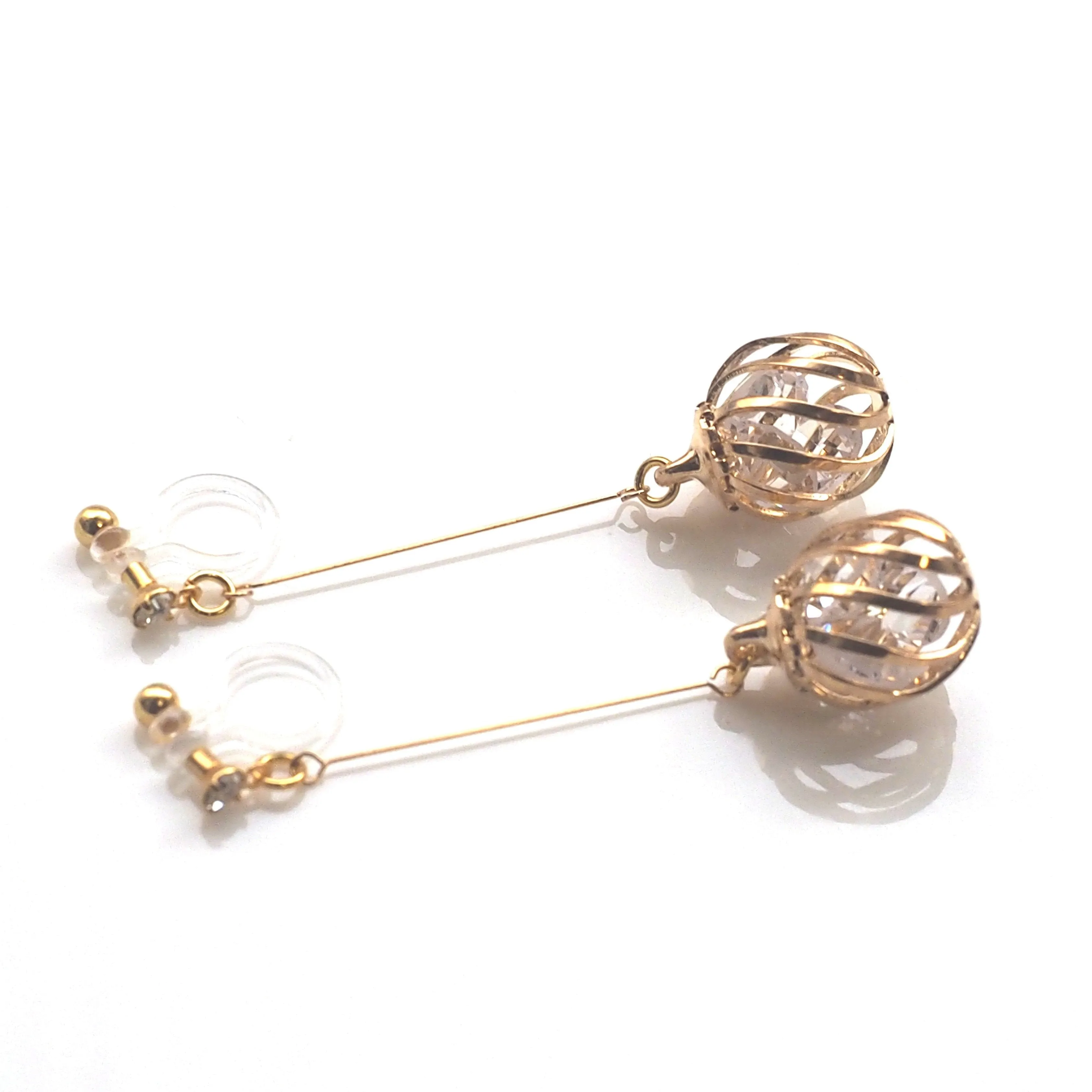 Dangle crystal in cage invisible clip on earrings