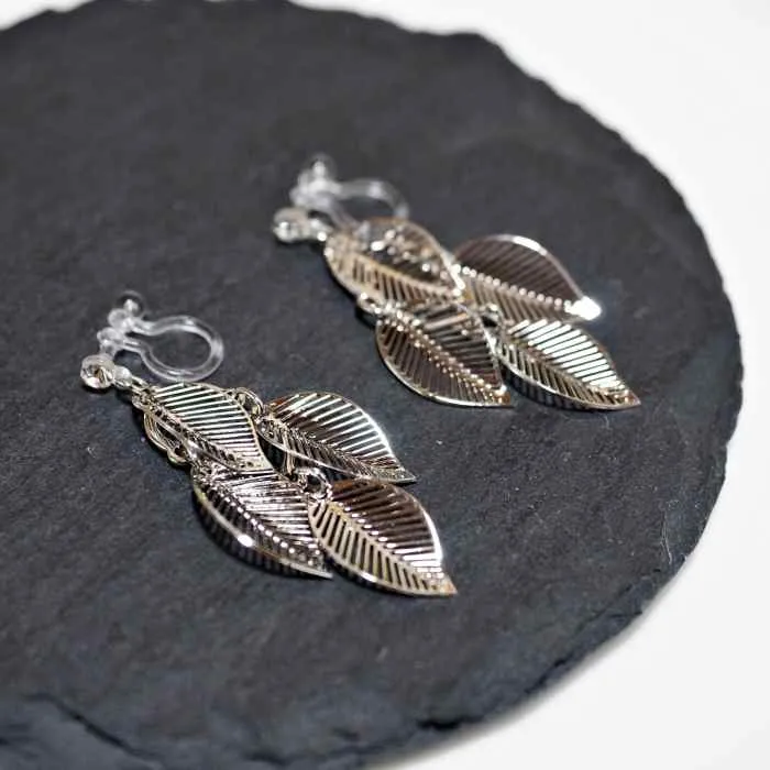 Dangle Four Leaf Filigree Invisible Clip On Earrings