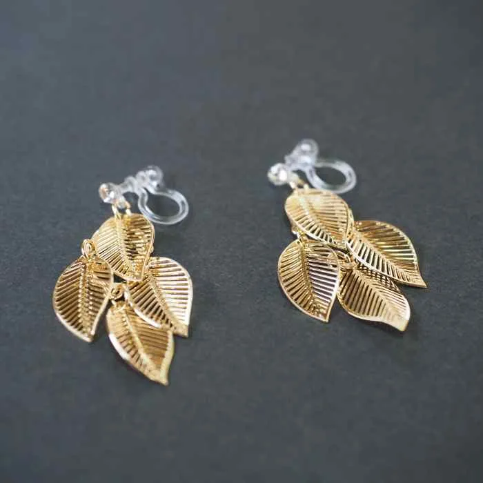 Dangle Four Leaf Filigree Invisible Clip On Earrings
