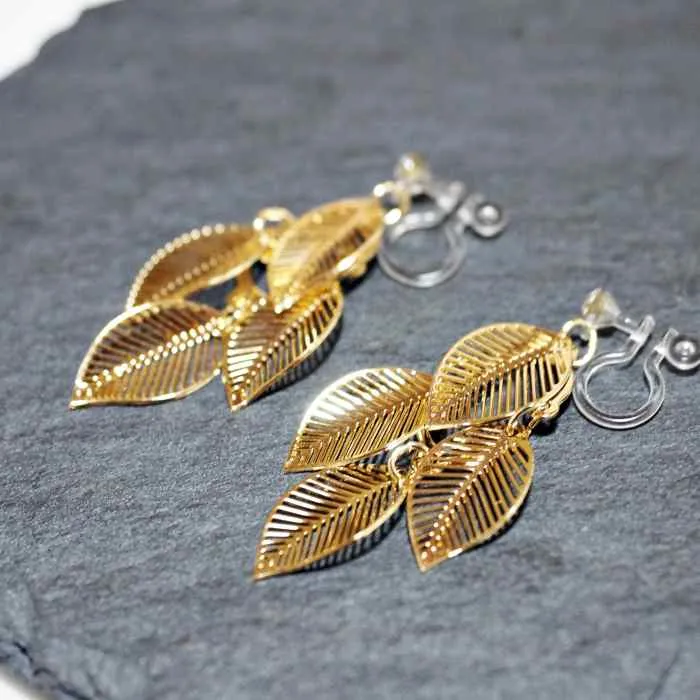 Dangle Four Leaf Filigree Invisible Clip On Earrings