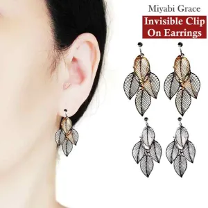 Dangle Four Leaf Filigree Invisible Clip On Earrings