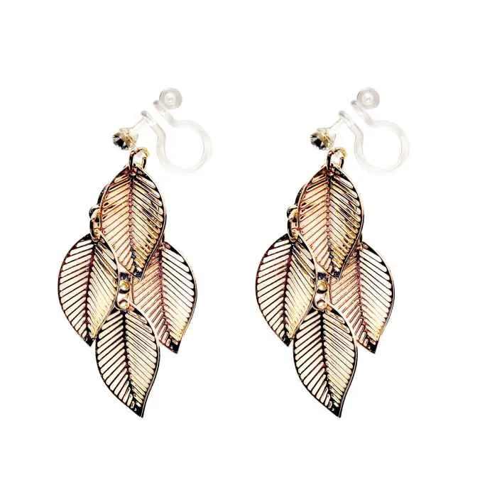 Dangle Four Leaf Filigree Invisible Clip On Earrings