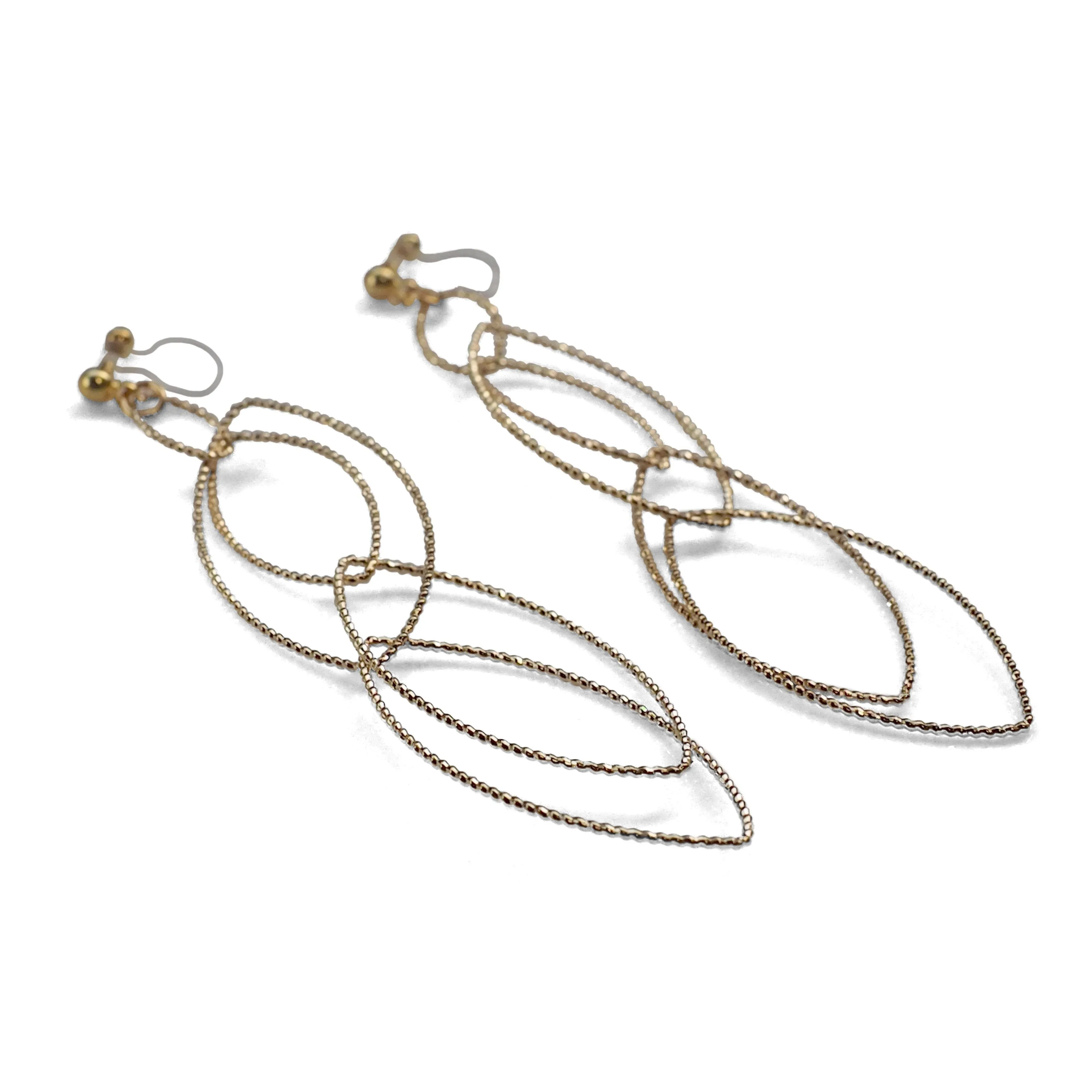 Dangle gold multi oval hoop invisible clip on earrings