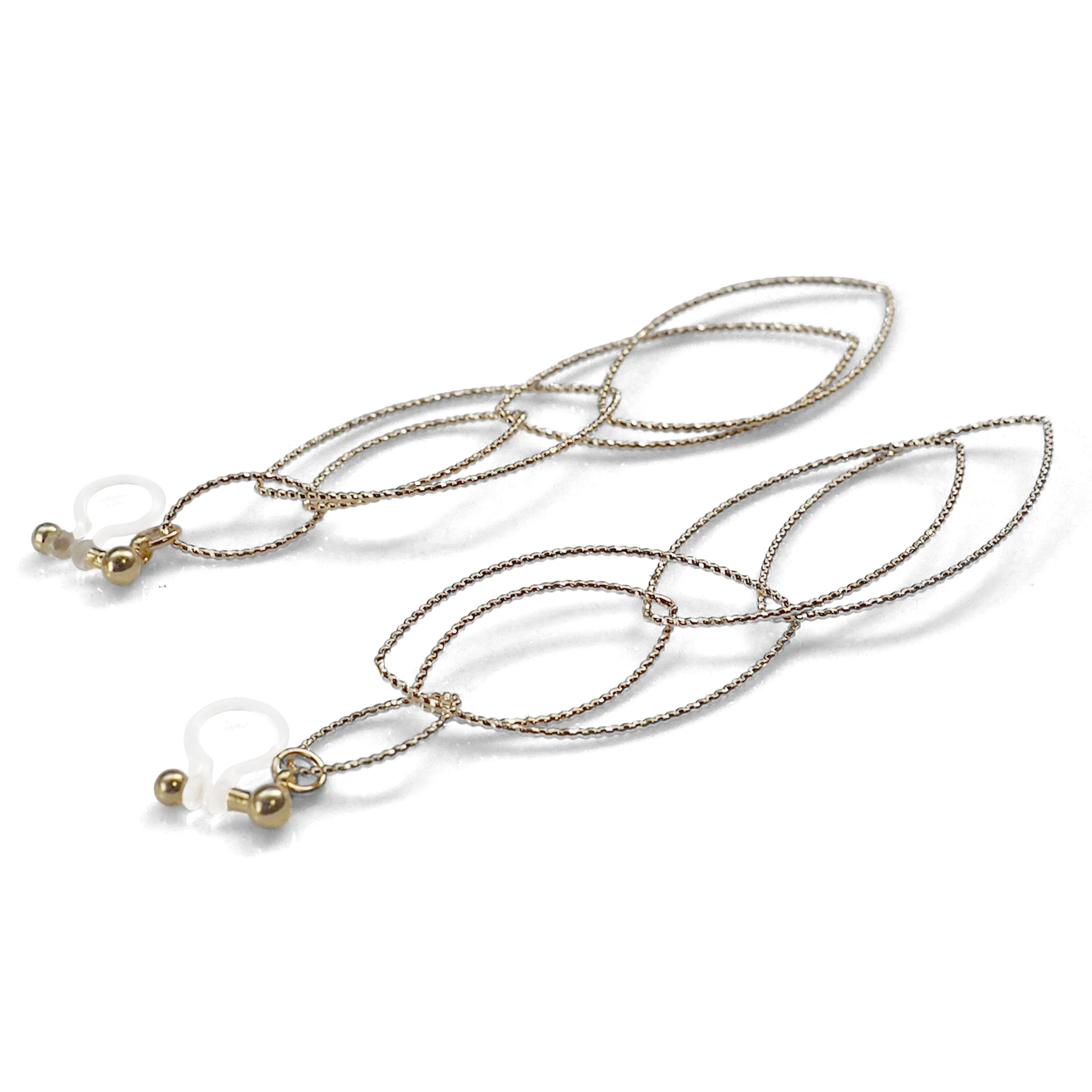 Dangle gold multi oval hoop invisible clip on earrings