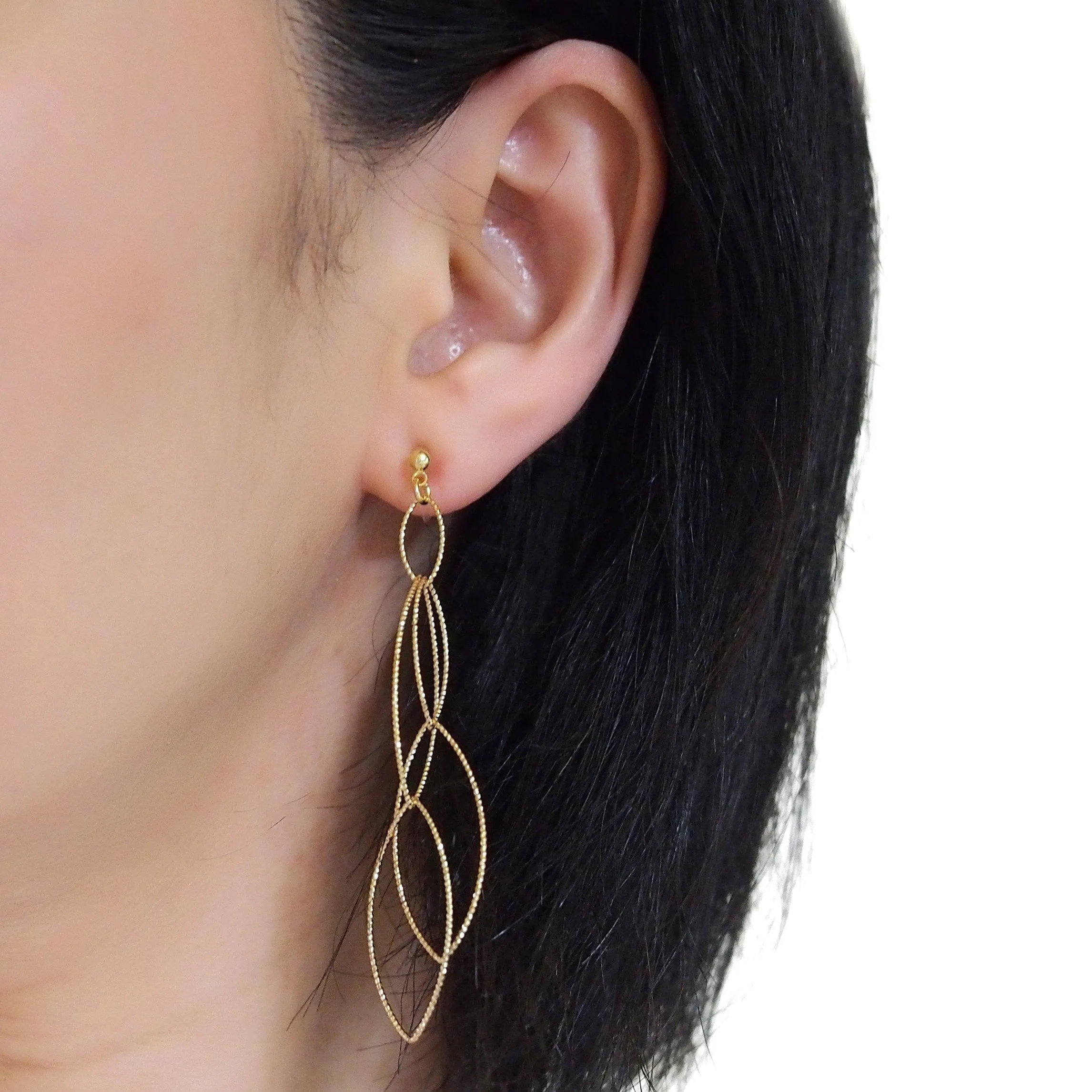 Dangle gold multi oval hoop invisible clip on earrings